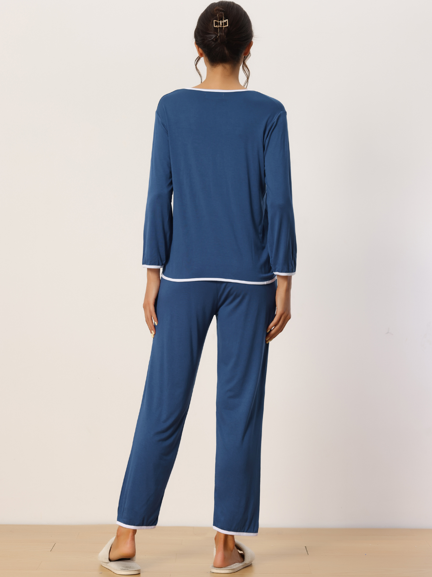 DARING DIVA Women's Long Sleeve Pullover Pajamas Sets XL Blue