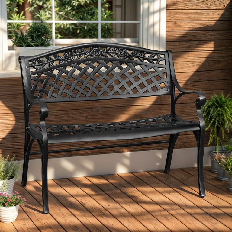 DWVO Cast Aluminum Outdoor Patio Garden Bench with Ergonomic Design Armrests for Garden Patio Balcony Pool and More Walmart