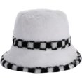 thumbnail image 3 of CoCopeaunts Mens Bucket Hat Winter Plush Warm Fashion Hundred Women Basin Cap Splicing Checkerboard Lattice Brim Fisherman Hats, 3 of 8
