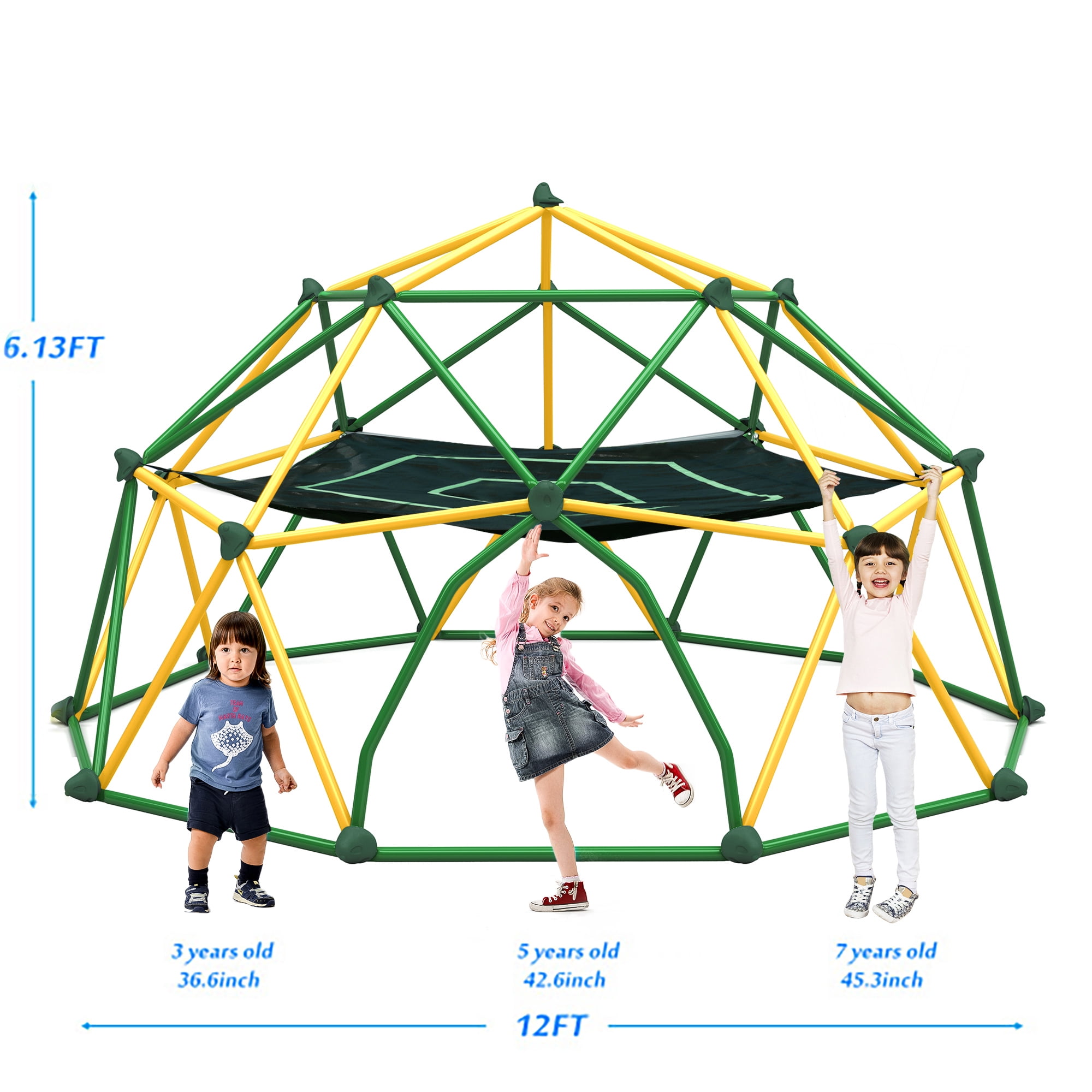 Aukfa 13FT Kids Climbing DomeJungle Gym with Hammock, 1000 lbs Capacity, Rust & UV Resistant, Coffee