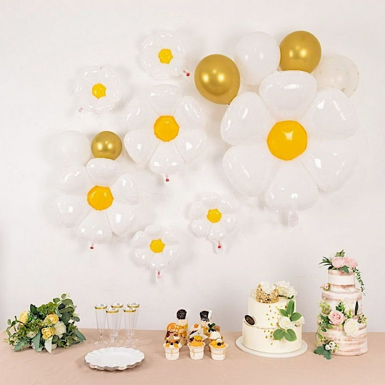 19 PCS Boho Daisy Balloons Flora Style Daisy Party Decorations Aluminum Foil Bal