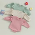 thumbnail image 2 of Gupgi Baby Girls Sweatshirt Romper Long Sleeve Solid Color Ruffle Bodysuits Infant Fall Jumpsuit, 2 of 8