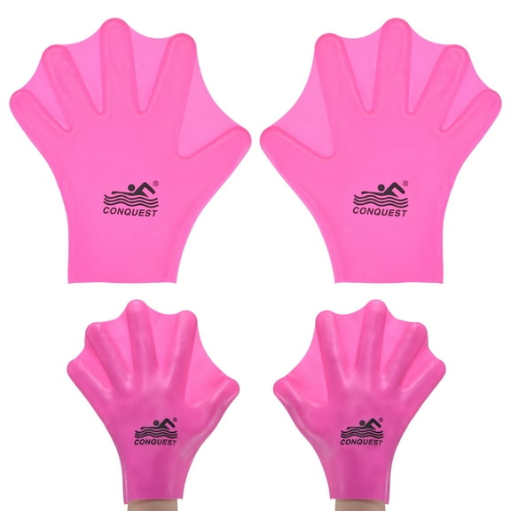 Uxcell 1 Pair Silicone Swimming Gloves Webbed Finger Frog Type Medium Gloves Pink