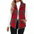 thumbnail image 2 of yoeyez Womens Plaid Outerwear Vests Tops Zip Up Collared Sleeveless Jacket with Pockects Fall Winter Cozy Warm Waistcoat Tops Red,S, 2 of 6