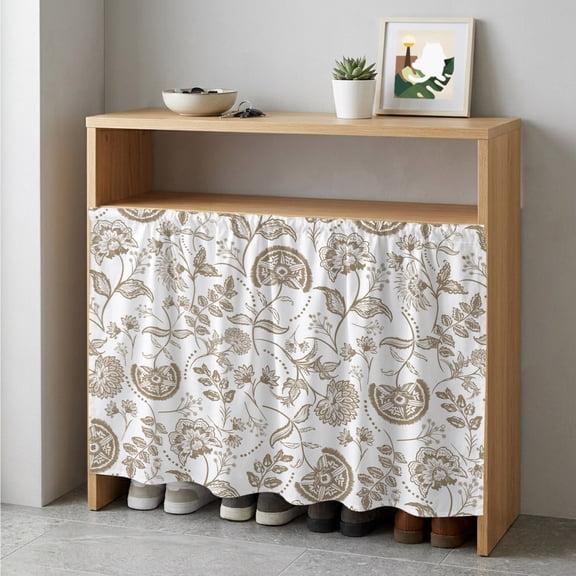 Khaki Farmhouse Cabinet Curtain 35"Wx35"L,Dustproof Under Sink Skirt W/ Self Adhesive Tape,Floral Floral Plant Leaf Vintage Spring Cabinet Curtain Cover for Kitchen Sink,Bathroom Vanity,Laundry Room