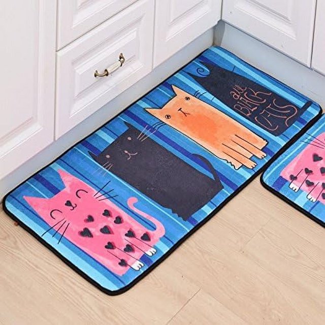 LAICAIW Cat Cartoon Mat Bedroom Kitchen Carpet Area Rug Non Slip Decorative Floor for Kids Girls (19.6"*47.2")