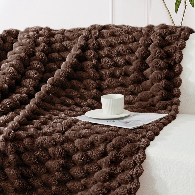 Whale Flotilla 90"x 104" King Size Blanket for Bed with Expanded 3D-Jacquard Pattern, Fuzzy Soft Cozy Exquisite Blankets or All Season, Warm and Fluffy, Coffee