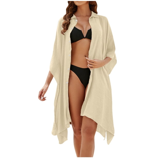 Conjunto de Bikini de Mujer Estilo de Camisa Suelta Cardigan Blusa de Humo Cubierta, Estampado de Poliéster para la Piscina de Playa Y Vacaciones de Verano