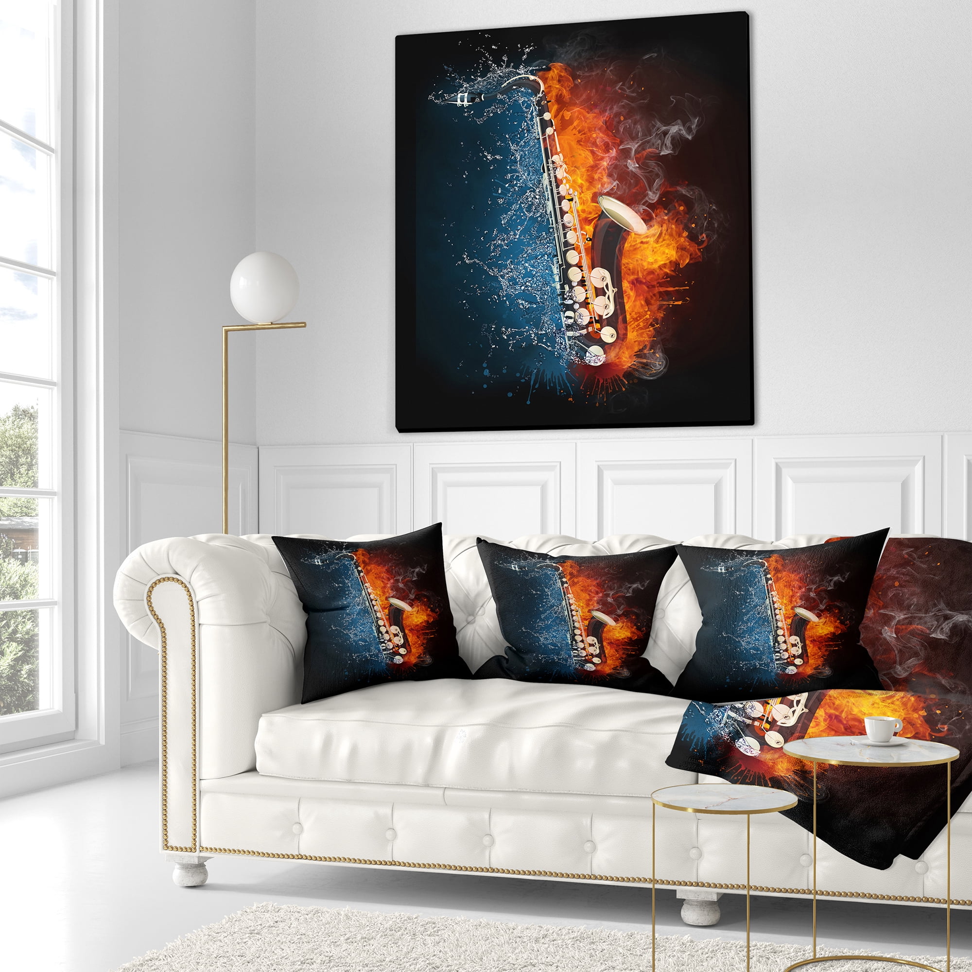 Designart Saxophone - Music Throw Pillow - 18x18