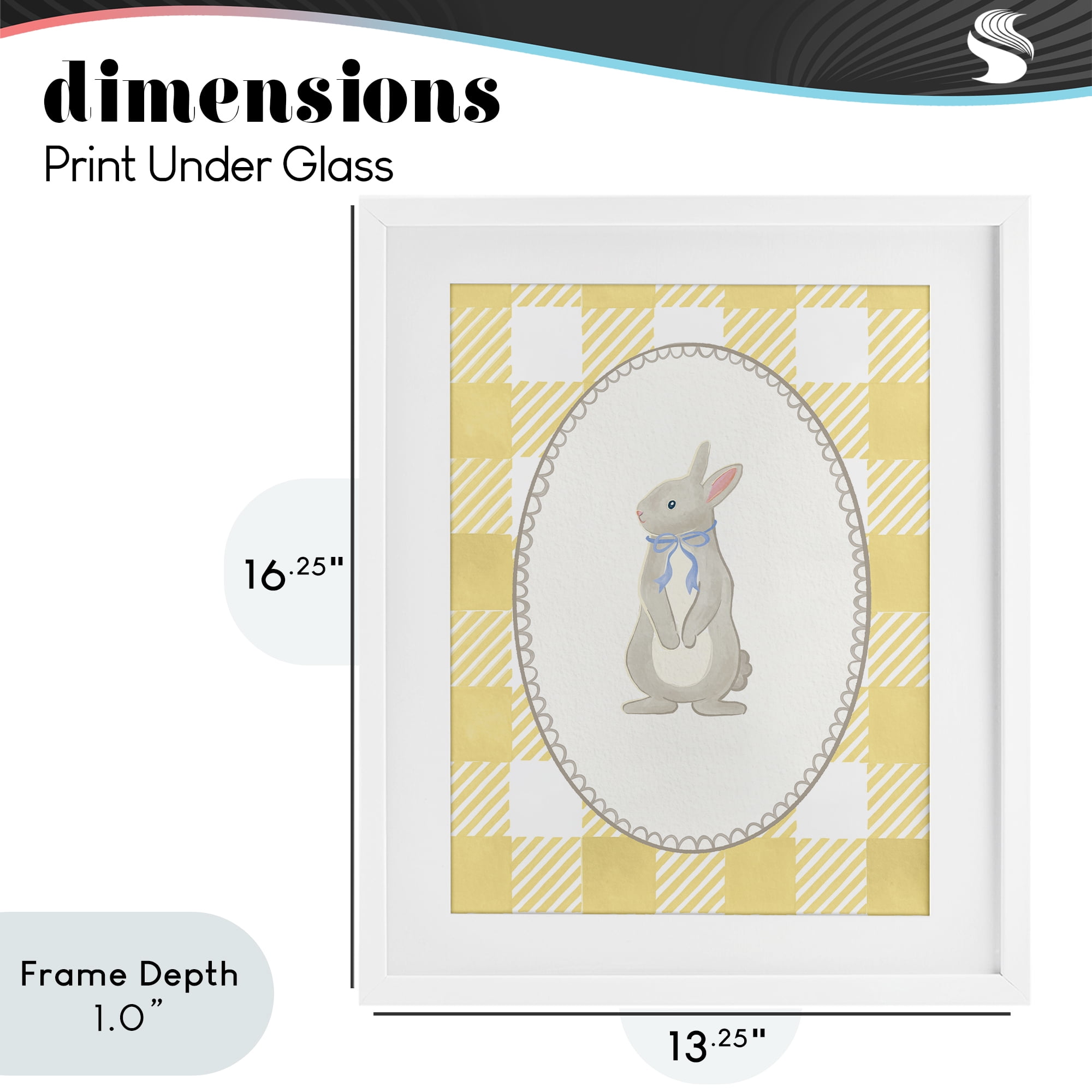 Stupell Industries Little Bunny on Yellow Gingham White Framed Print Under Glass, design by The Paper Curator