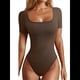 thumbnail image 2 of Body de Dos Piezas para Mujer, de una Pieza, Acanalado, con Cuello Cuadrado y Corta. Color Café L, 2 of 8