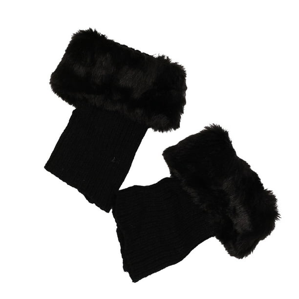 Guardurnaity Calentadores de piernas Tejido de ganchillo Faux Trim Flip Calcetines para invierno Cubierta de bota corta Fácil de combinar Medias Negro