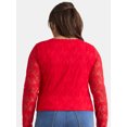 thumbnail image 3 of Madden NYC Women’s Plus Lace Scoop Neck Top with Sheer Long Sleeves, Sizes 1X-4X, 3 of 5