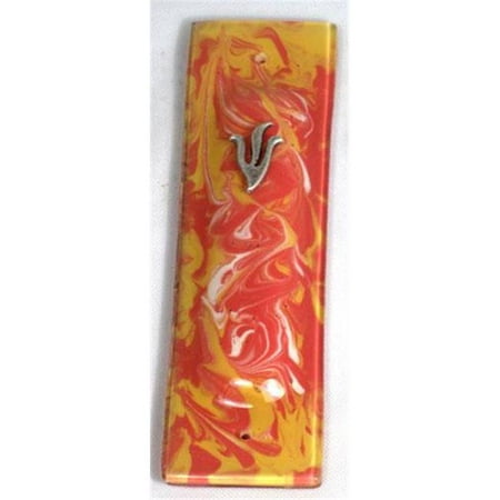 Judaica Kingdom TB-MEZ-S53 Tomato White and Golden Orange Marbled Mezuzah