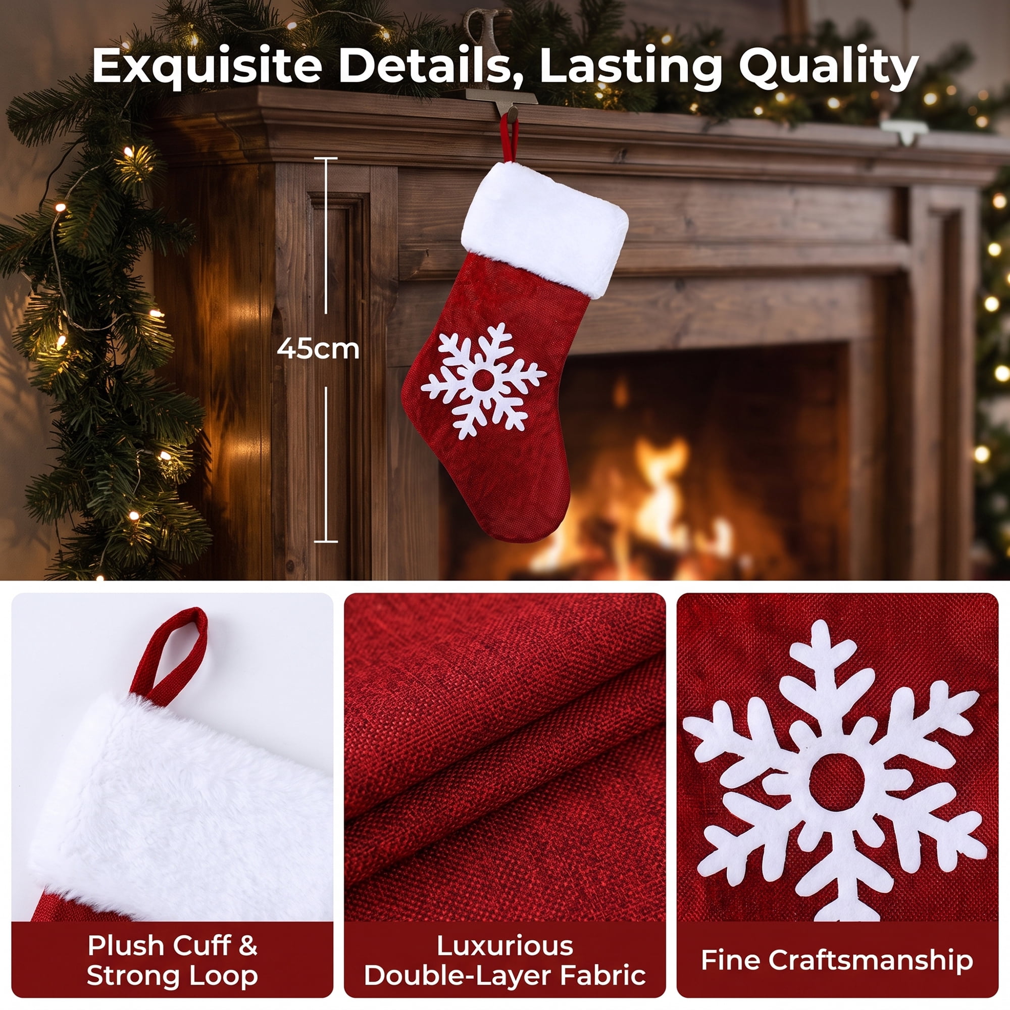 Unique Bargains Embroidered Monogram Stocking Cable Knit Snowflake Pattern 18"