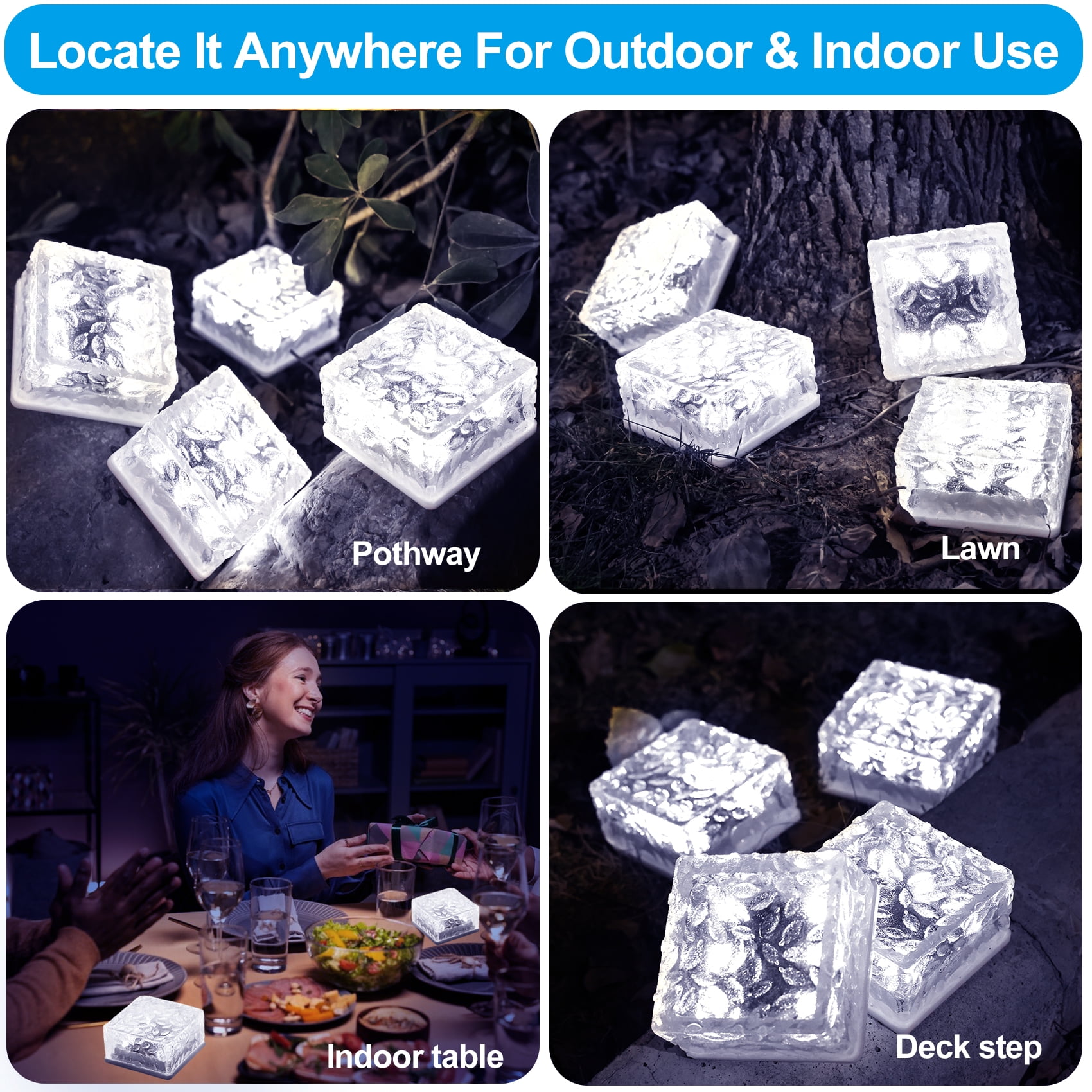 Solar Brick Lights Outdoor Solar Lights for Yard 4X4"Solar Brick Landscape Path Light, 4 Pack LED Light Brick Garden Decor for Pathway Patio Walkway Backyard Decoration,Cool White