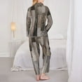 thumbnail image 5 of Kll Wooden Texture Print Women'S Long Sleeve Pajamas With Pants Sleepwear Loungewear 2 Set-Medium, 5 of 9