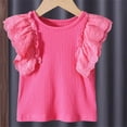 thumbnail image 4 of Khunlpohl Girls Summer Ruffle Sleeve Tops Short Sleeve Cute Blouse Ribbed Crewneck Solid Color Shirts 5-13 Years, 4 of 6