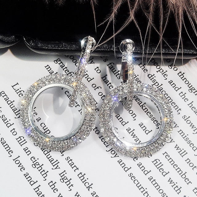 FcBaudy Boucles d'Oreilles pour Femmes, Cadeaux pour Femmes Nouvelles Boucles d'Oreilles Mode en Diamant Rond Femmes Or Or Rose Pailleté Boucles d'Oreilles Rondes en Stu