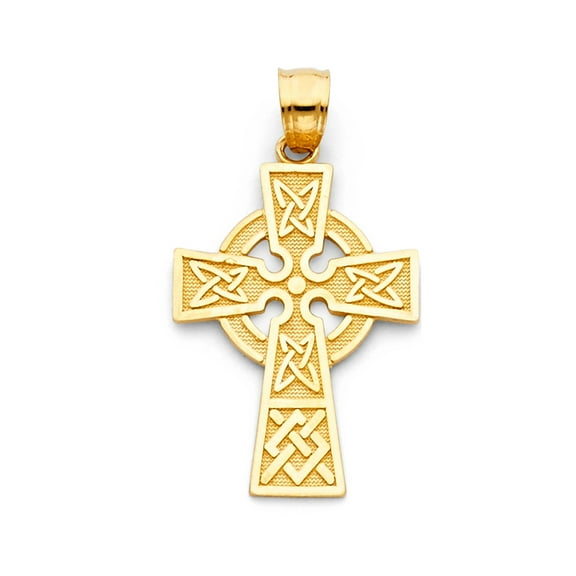14KY Gold Celtic Cross Religious Pendant | Yellow Gold Charm Pendant for Necklace Chain | Jewelry Gift for Men Women | 26 x 20 MM | 2.0 grams