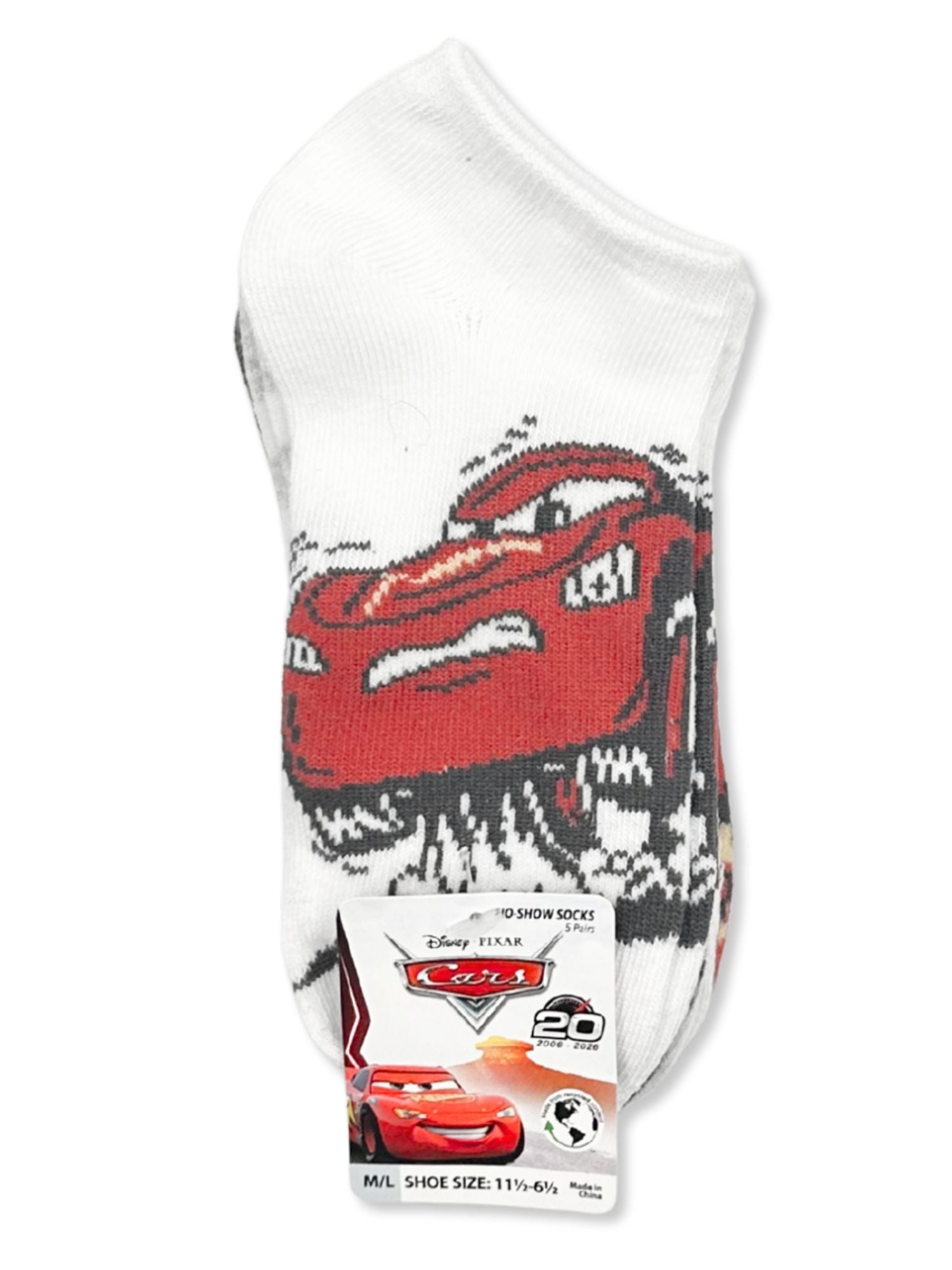 Disney Pixar Cars Boys No-Show Socks, 5-Pack, Sizes S/M -M/L