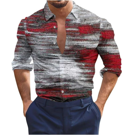 Honeeladyy Men's Shirt Non Positioning Printed Long Sleeved Lapel Shirt Beach Regular Shirt Casual Shirt Blouse