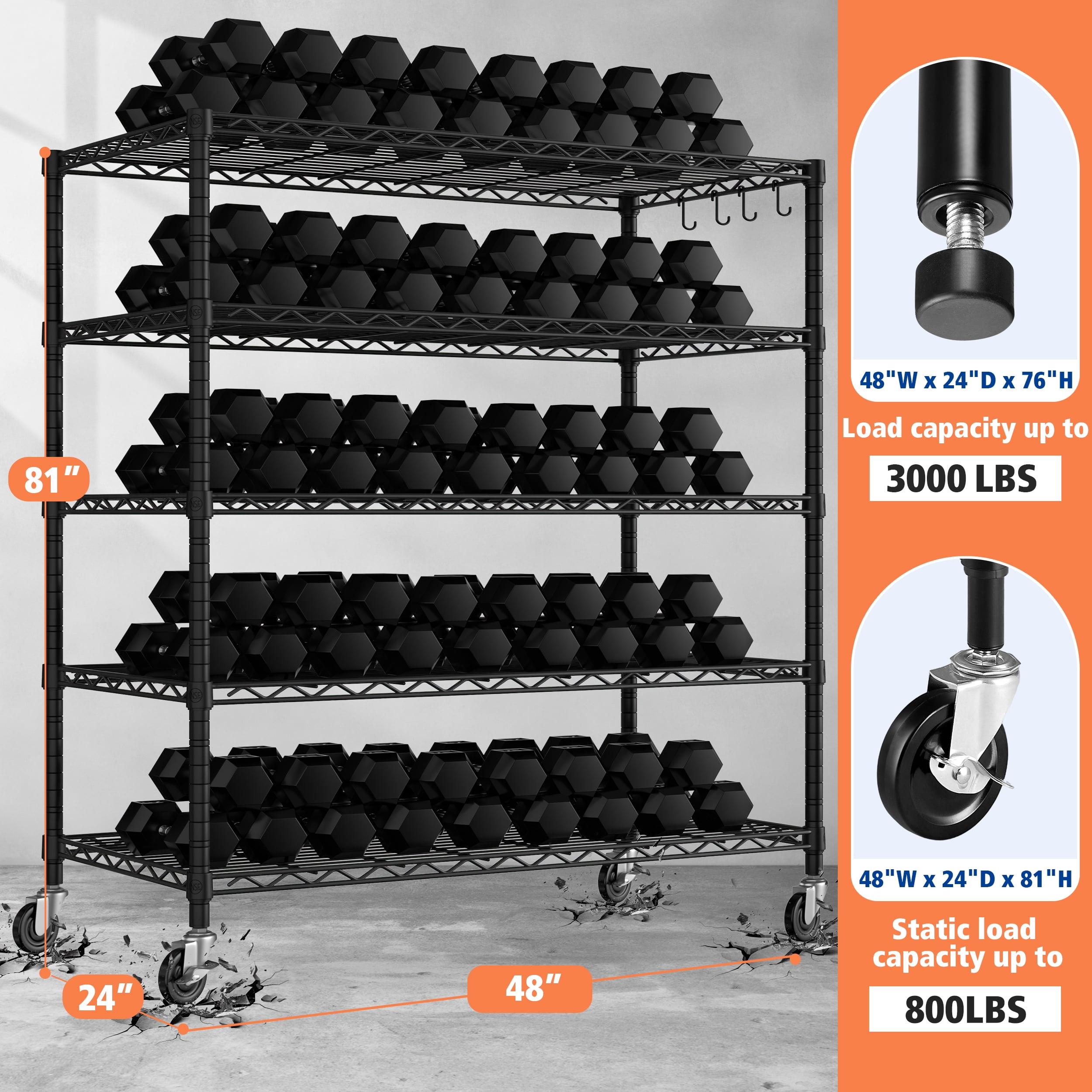 TrumanPick 48"W x 24"D x 76"H Wire Shelving Unit Metal Commercial Shelf, 5-Tier Storage Shelves for Garage Pantry Kitchen Garage, Black