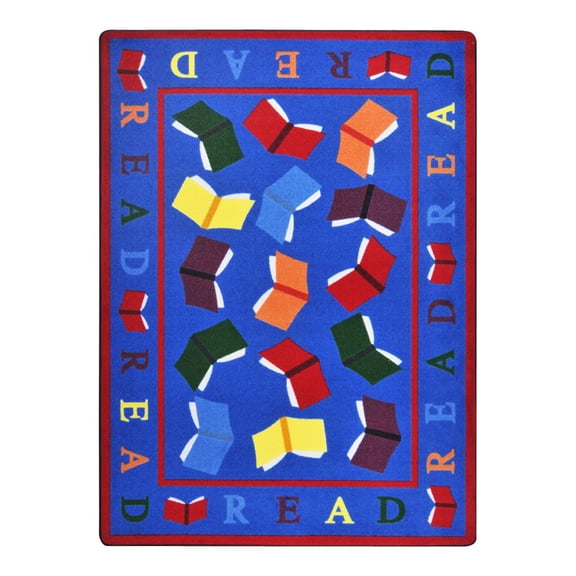 Joy Carpets Kid Essentials Scattered Books 7'8" x 10'9" Area Rug in Color Multi