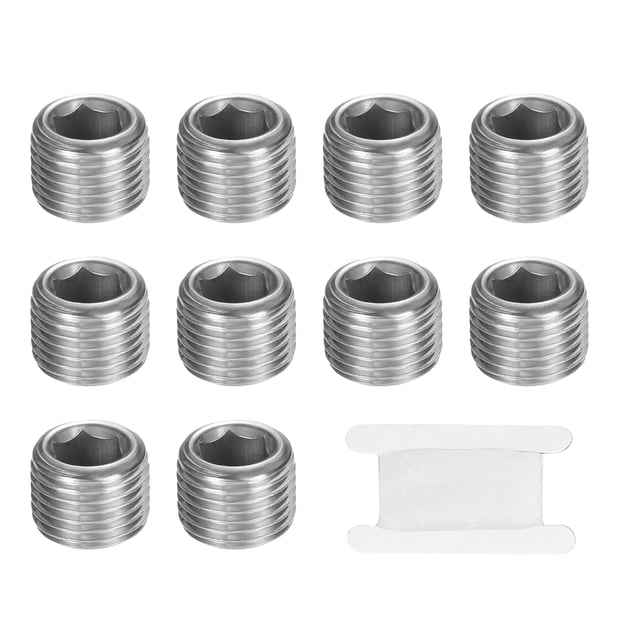 10 Pcs Tapón de Acero Inoxidable 304 1/8" BSP Rosca Macho Hexagonal Interna