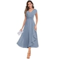 thumbnail image 1 of Vestido formal CDSSL azul empolvado, manga corta, cuello en V, gasa, 20 W, 1 of 6