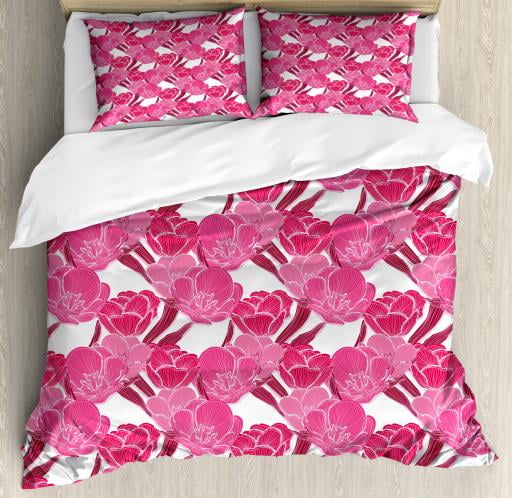 Floral King Size Duvet Cover Set Pink Spring Blossoms With