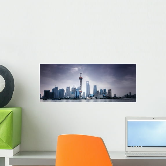 Shanghai Skyline China Wall Mural by Wallmonkeys Peel and Stick Graphic (18 in W x 7 in H) WM3768