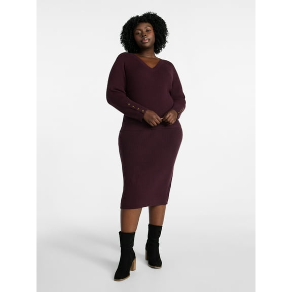 Terra & Sky Women's Plus Sweater Skirt Two Piece Set, 0X to 5X
