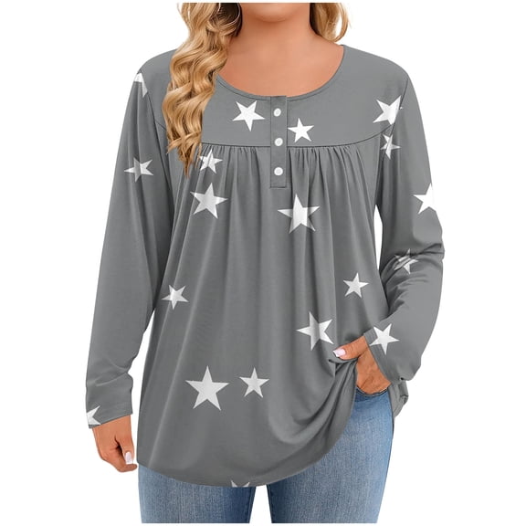 Posijego Plus Size Tops for Women Long Sleeve Shirts Plaid Printed Casual Tunic Tees Loose Dressy Blouses