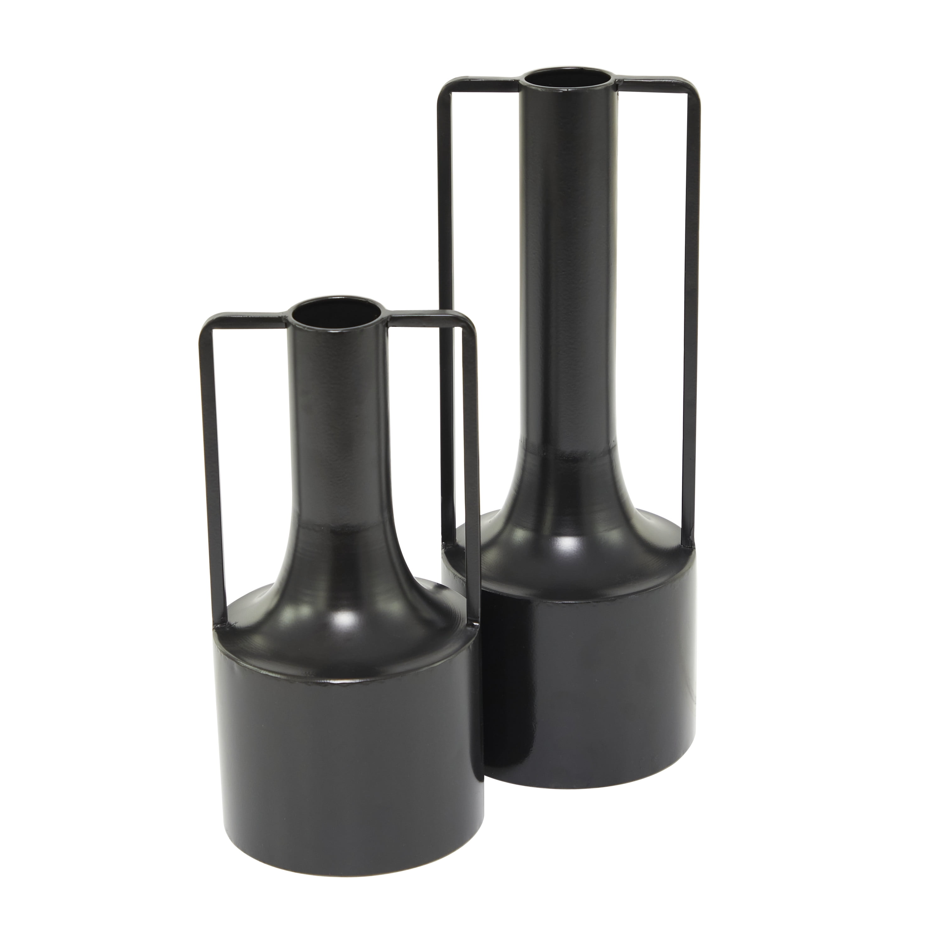 DecMode 16", 12"H Black Metal Vase with Handles, Set of 2