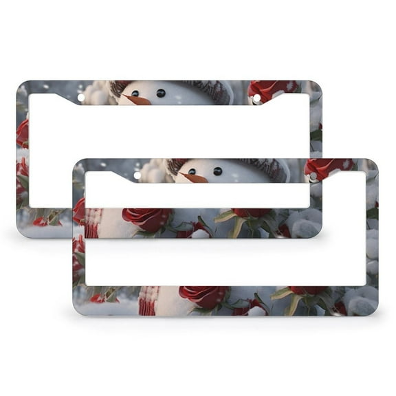 Winter Rose Snowman License Plate Cover 2 Pcs Set Rustic Country Holiday Customized Decor Car Tag for Men/Women 2 Hole Quality Aluminum License Plate Frame