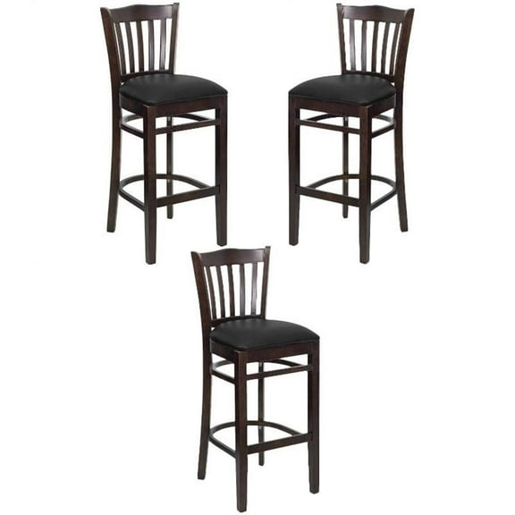 Home Square 31" Bar Stool in Walnut with Black Seat - Set of 3