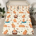 thumbnail image 2 of Manfei Cartoon Cute Kapibara Twin Sheet Sets,Brown Animal Capybara Twin Fitted Sheet,Pink Flower Floral Flat Sheet For Kids Girls,Ultra Soft Home Decor,3 Pieces, 2 of 7