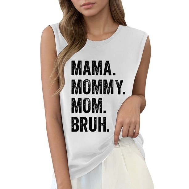Camiseta sin mangas con estampado de letras para mujer: camiseta informal de verano con diseño moderno, versátil con vaqueros, fácil de cuidar