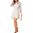 thumbnail image 1 of INSPIRE CHIC Women's Stars Dots Print Turn Down Collar Ruffled 3/4 Sleeve Dress, 1 of 4