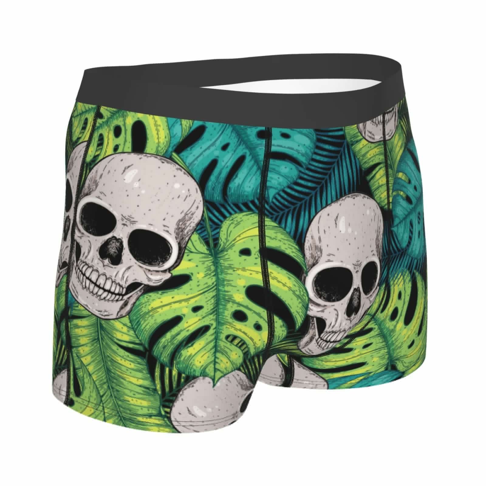 thumbnail image 3 of Balery Skull and Palm Leaves Men's Boxer Briefs, Soft and Breathable Cotton Underwear with nylon Waistband-XX-Large, 3 of 9