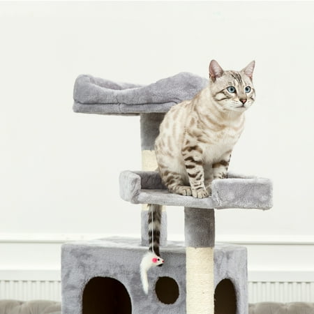 64 Inch Glass Tower Display - NICEPET Cat Tree Activity Tower, 64'' Cat Tower Luxury Condos with Scratching Posts, Slope, Plush Hammock, Dangling Cat Toys, for Ragdoll, Oriental Cat, American Curl, Bengal Cat, Light Grey, S12012