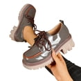 thumbnail image 5 of Willtoo Women's Leather Shoes Color Blocking Platform Oxfords Comfortable Pumps Round Toe Chunky Heel Anti-Slip Lug Sole Causal Lace-up Loafers Dress Work Shoes, 5 of 5