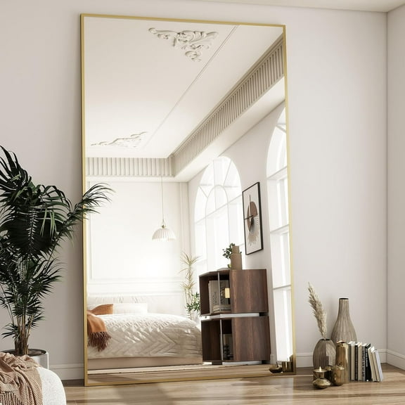 77"x38" Rectangle Full Body Floor Mirrors, Full Length Mirror Hanging or Leaning, Aluminum Alloy Frame Wall Mirror for Bedroom, Dressing Room, Gold