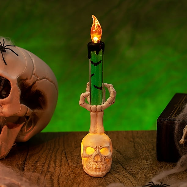 Xihbxyly Lámpara Led de Vela con Forma de Calavera, Decoración de Terror, Luz con Forma de Cuervo, Led Segura y Duradera, Iluminación Festiva, Decoración de Halloween, Luz Nocturna Multiusos, Tamaño