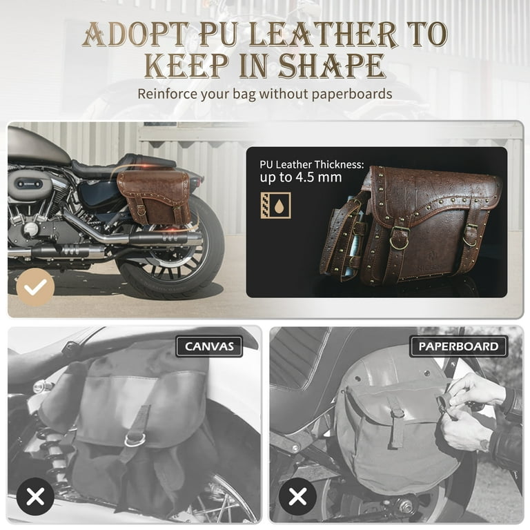 NICECNC Large Vintage Motorcycles Brown PU Leather Saddlebags 35L