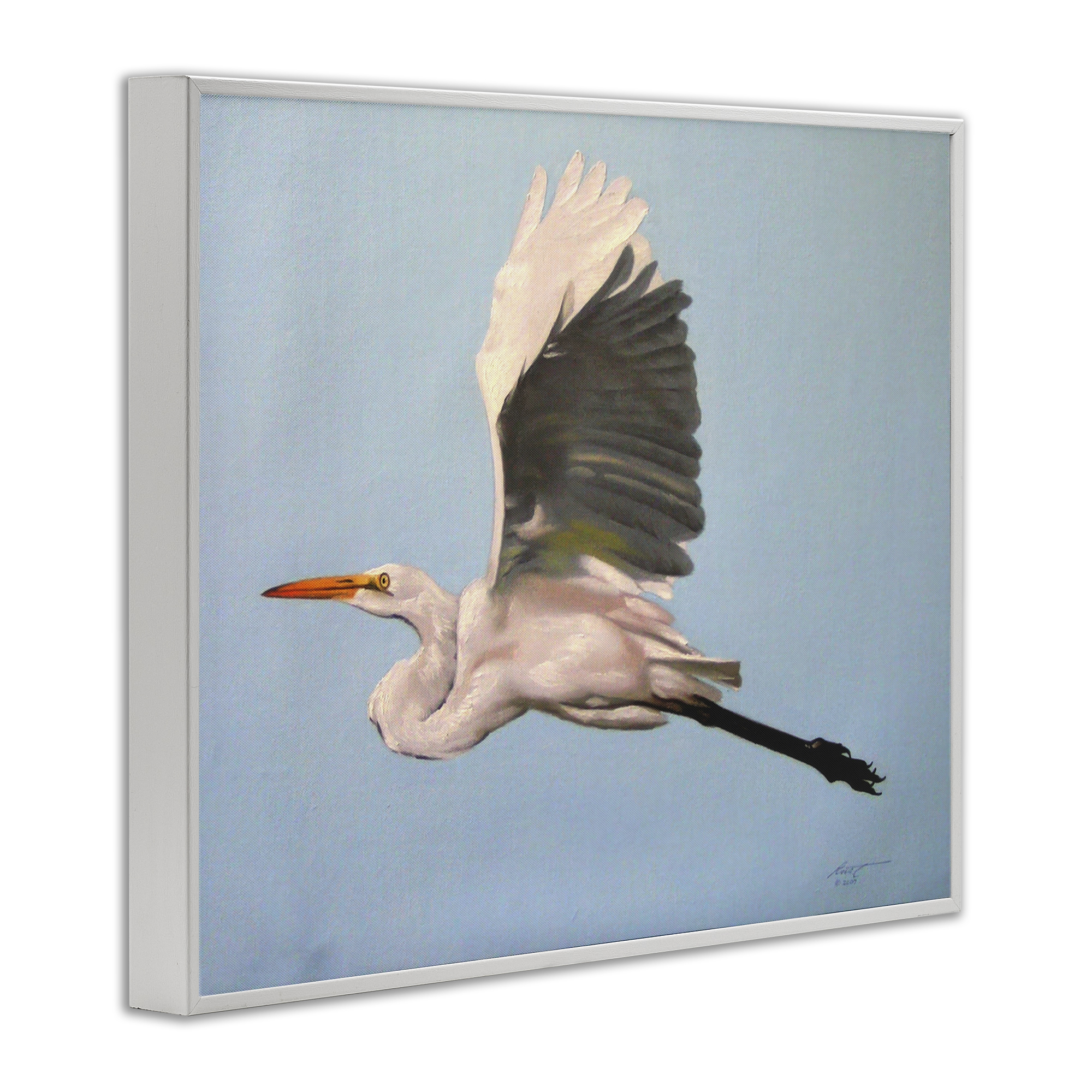 Stupell Industries Graceful Egret Flying Animals & Insects Painting White Framed Art Print Wall Art, 30 x 24