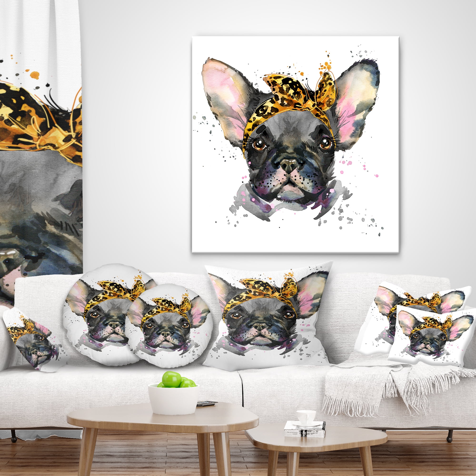 Designart Serious Black French Bulldog - Animal Throw Pillow - 16x16
