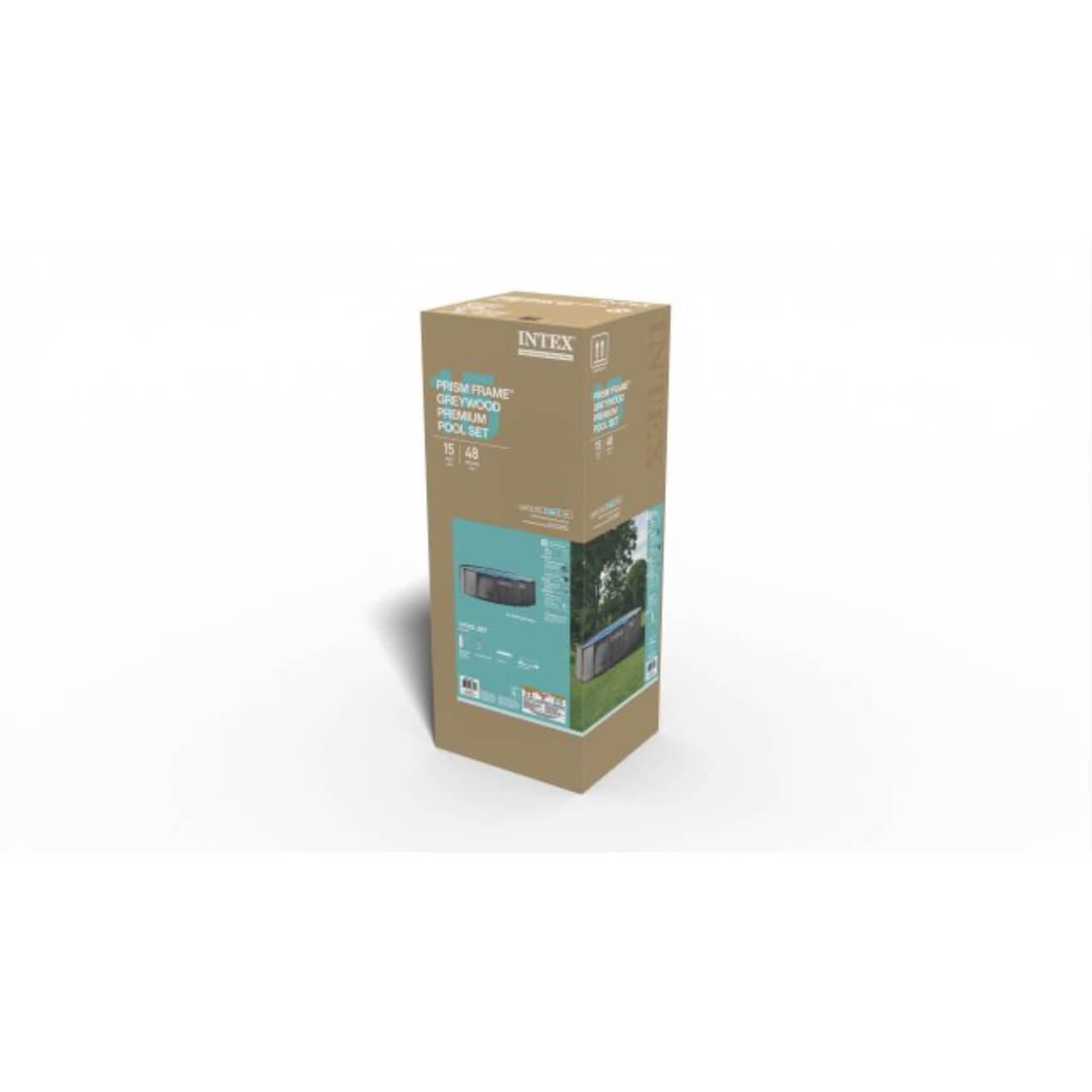 Ensemble de piscine Intex de qualité supérieure avec cadre prisme en bois gris de 15 pi x 48 po, âge : 6 ans et plus