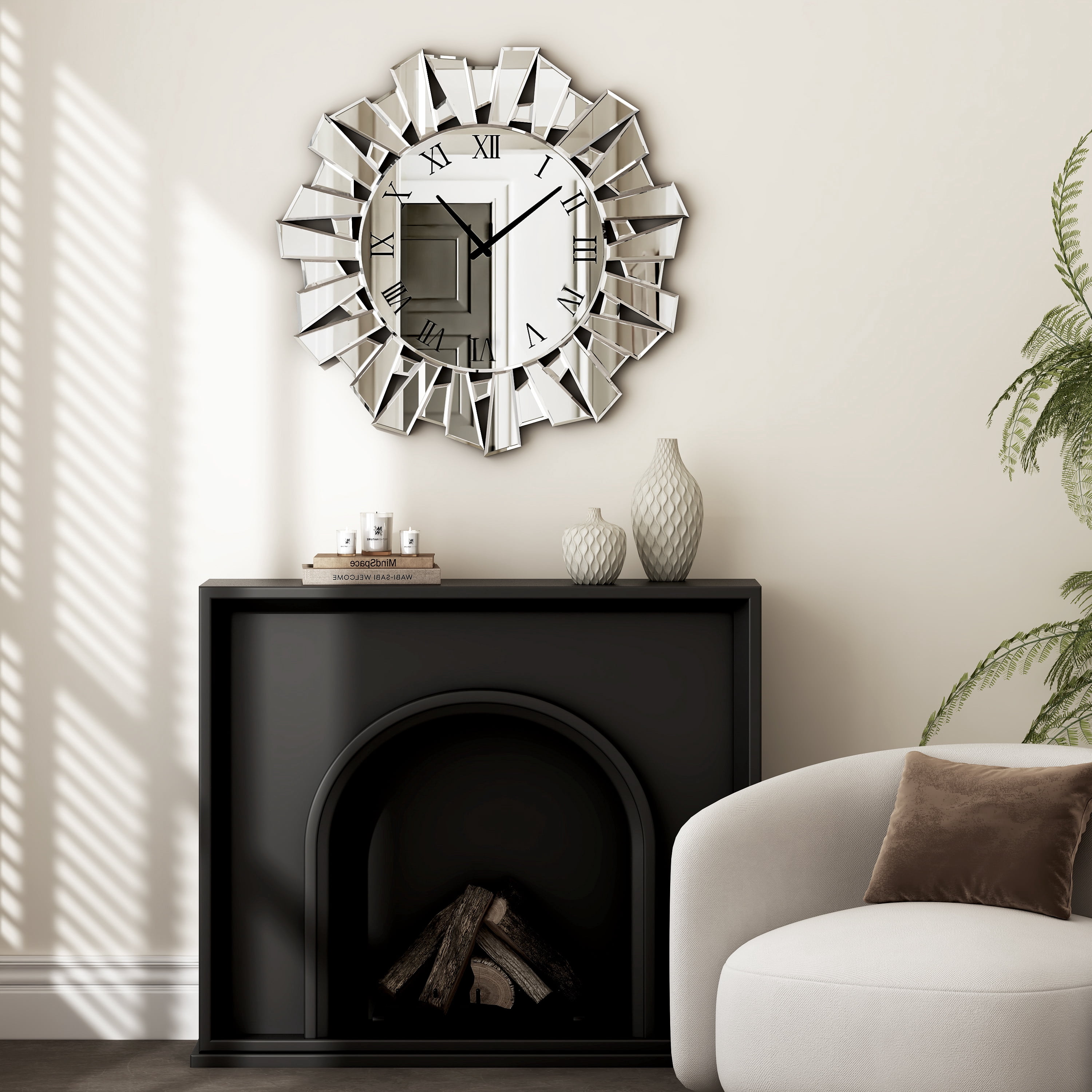 SHYFOY Modern Silver Glass Wall Clock Accent Clocks for Living Room